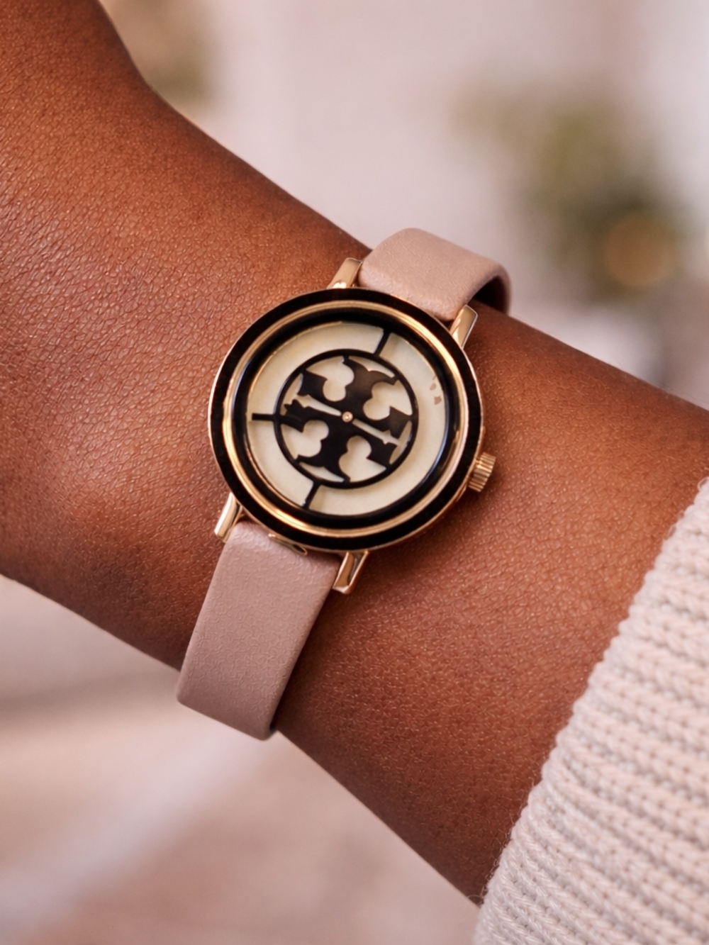 Nwt Tory Burch Reva Double Wrap Watch Gold-Tone Watch with Blush Leather Strap